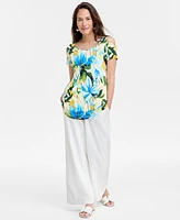 Jm Collection Women's Printed Short-Sleeve Top, Exclusively at Macy's