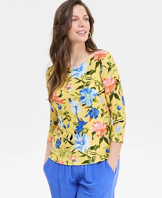 Jm Collection Women's Printed 3/4-Sleeve Top, Exclusively at Macy's