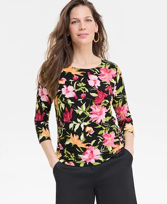 Jm Collection Women's Printed 3/4-Sleeve Top, Exclusively at Macy's