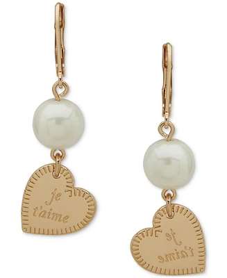 Emily in Paris Gold-Tone Imitation Pearl Je T'aime Heart Drop Earrings