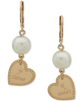 Emily in Paris Gold-Tone Imitation Pearl Je T'aime Heart Drop Earrings