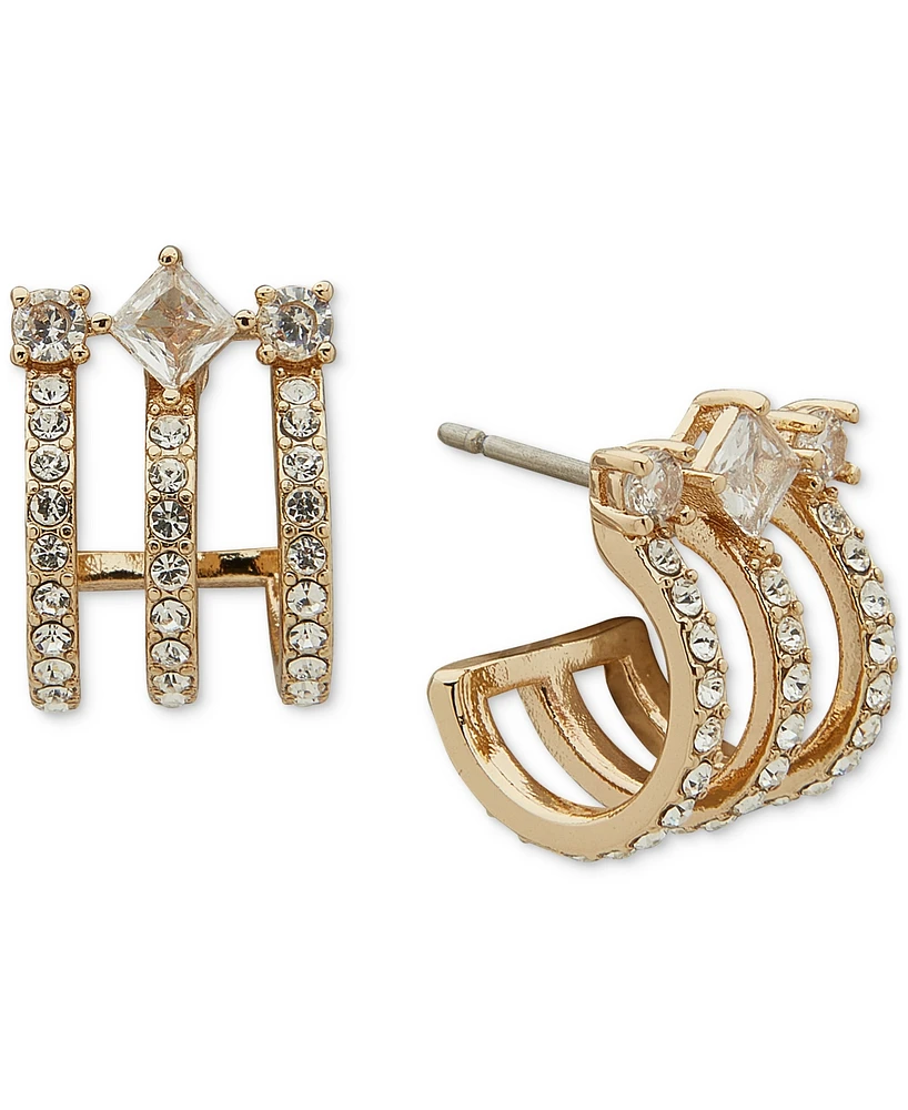 Emily in Paris Gold-Tone Crystal Triple Small Huggie Hoop Earrings, 0.53"