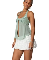 Edikted Womens Sequin Chiffon Split Front Top