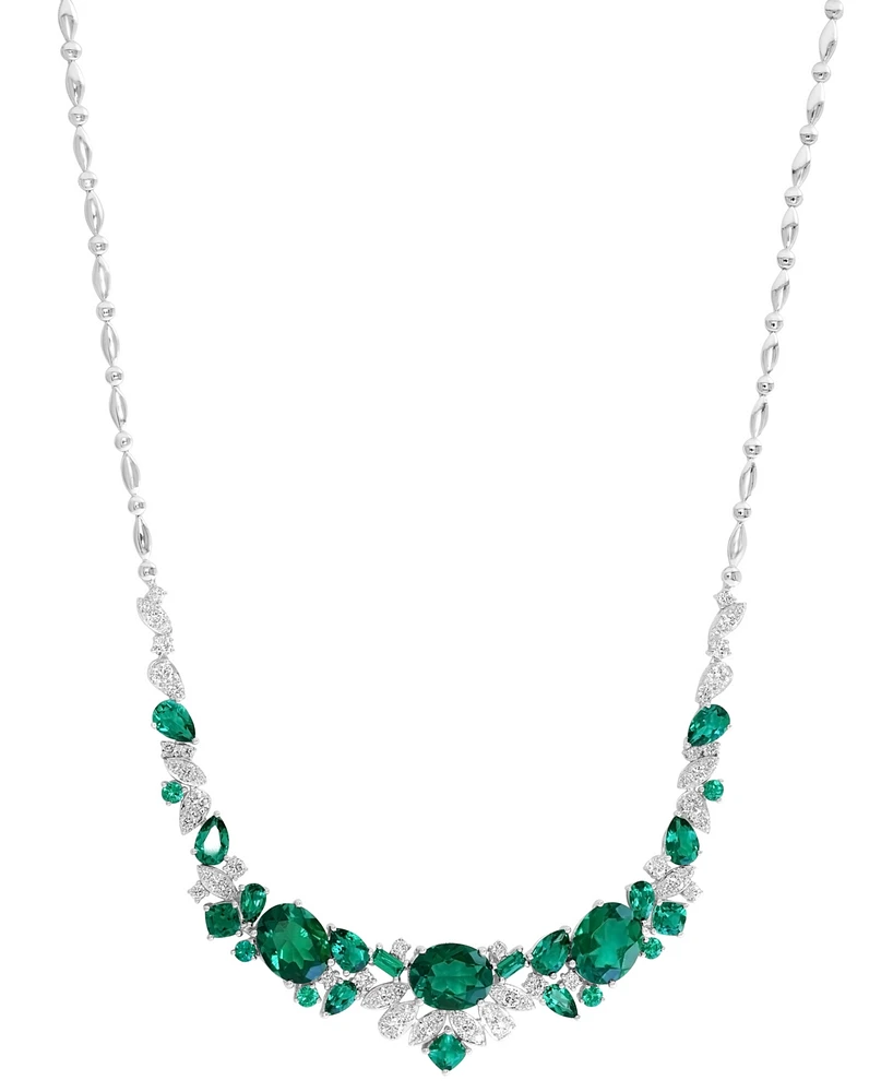 Effy Lab Grown Emerald (13-5/8 ct. t.w.) & Lab Grown Diamond (1-5/8 ct. t.w.) Mixed-Cut 18" Statement Necklace in 14k White Gold