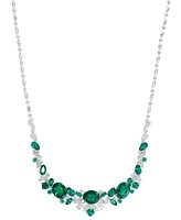 Effy Lab Grown Emerald (13-5/8 ct. t.w.) & Lab Grown Diamond (1-5/8 ct. t.w.) Mixed-Cut 18" Statement Necklace in 14k White Gold