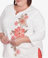 Alfred Dunner Plus Catalina Island Romantic Embroidered Floral Top