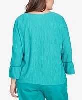Alfred Dunner Plus Nantucket Solid Tie Front Bell Sleeve Top