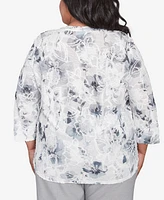 Alfred Dunner Plus Estate of Mind Monotone Floral Jacquard Top