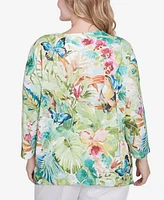 Alfred Dunner Plus Parrot Cay Tropical Toucan Crew Neck Top