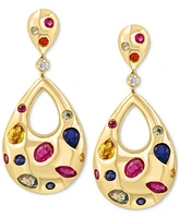 Effy Collection Diamond (1/20 ct. t.w.) & Multi Sapphire (2-1/3 ct. t.w.) Teardrop Earrings in 14k Gold Over Silver