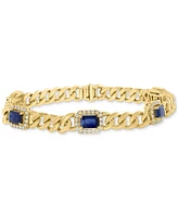 Effy Collection Diamond (5/8 ct. t.w.) & Sapphire (3-1/3 ct. t.w.) Bracelet in 14k Gold Over Silver