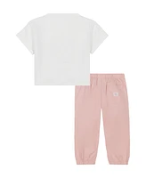 Calvin Klein Toddler and Little Girls 2-Piece Logo Boxy T-Shirt Stretch Twill Baggy Pants Sets