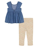 Calvin Klein Toddler and Little Girls 2-Piece Denim Tunic Floral Ribbed Capri Leggings Sets