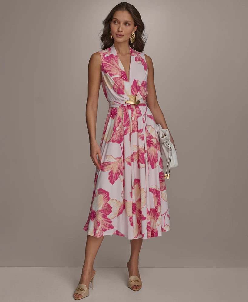 Donna Karan New York Petite Floral-Print Belted Midi Dress