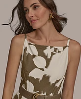 Donna Karan New York Women's Printed Boat-Neck Belted Dress