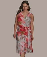 Donna Karan New York Plus Floral-Print Surplice Midi Dress