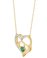 Emerald (1/3 ct. t.w.) & Diamond (1/10 ct. t.w.) Double Heart 18" Pendant Necklace in 14k Gold