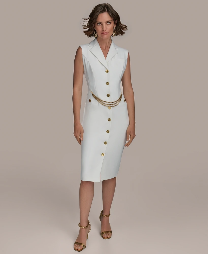 Donna Karan New York Women's Button-Front Chain-Trim Dress