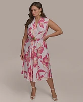 Donna Karan New York Plus Floral-Print Belted Midi Dress