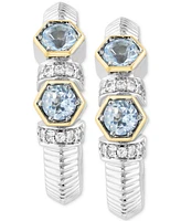 Effy Sky Blue Topaz (1/2 ct. tw.) & White Sapphire (1/5 ct. t.w.) Small Hoop Earrings in Sterling Silver & 18k Gold, 0.62"