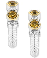 Effy Citrine (3/8 ct. tw.) & White Sapphire (1/10 ct. t.w.) Small Hoop Earrings in Sterling Silver & 18k Gold, 0.62"