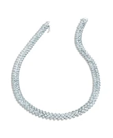 Sterling Silver White Gold Plated with Clear Cubic Zirconia Braided Tennis Necklace