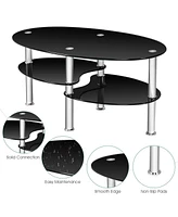 Tempered Glass Oval Side Coffee Table