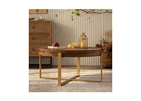 33.86"Modern Retro Splicing Round Coffee Table,Fir Wood Table Top with Gold Cross Legs Base Gold