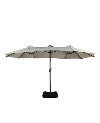 15 Ft Patio Umbrella with Base Included Outdoor Solar Lights Large Double-sided Market Table Umb
