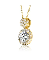 Sterling Silver 14K Gold Plated with Clear Round Cubic Zirconia Halo Necklace