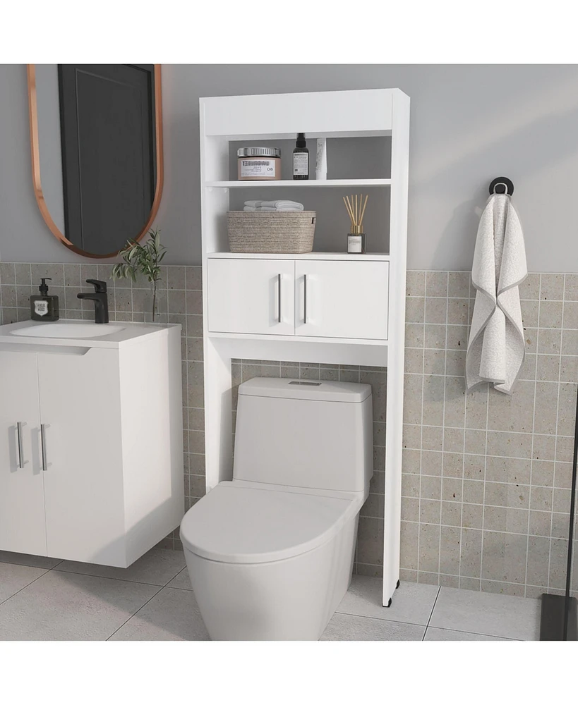 Fm Furniture Bisbee 2-Door Over-the-Toilet Bathroom Storage Cabinet Shelf, White