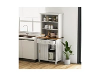 Freestanding Kitchen Pantry with Hutch, Sliding Door, and Drawer Stylish Storage for Kitchen Organization