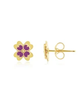 The Lovery Dark Purple Enamel Four Leaf Clover Stud Earrings 14K Gold