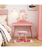 Kids Vanity Set with Lighted Mirror, Adjustable Brightness