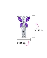 Bling Jewelry Majesty Butterfly Huggies – Purple & White Cz Hoop Earrings in Sterling Silver