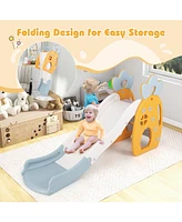 Foldable Slide with Basketball Hoop and Buffer Zone for Kids Aged 3+ Years Old