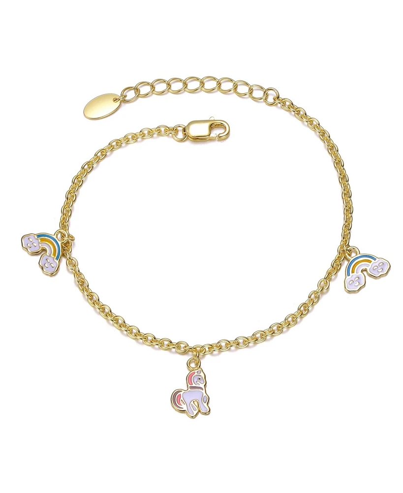 GiGiGirl Sterling Silver 14K Gold Plated with Rainbow and Horse Charm Bracelet