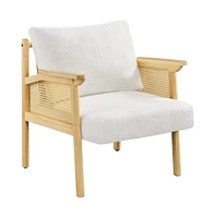 Yaheetech Boucle Upholstered Accent Chair Lounge Chair with Rattan Back