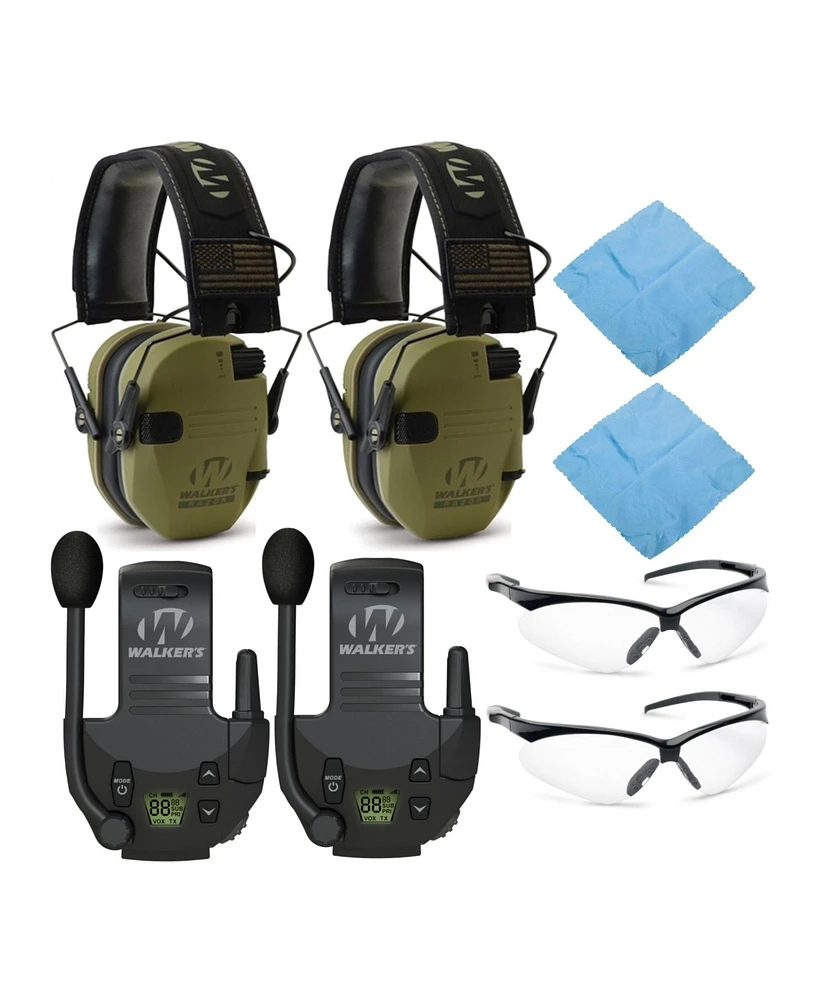 Walker s Razor Electronic Muffs (Green Patriot) 2-Pack, Walkie Talkies & Glasses