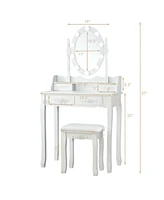 Makeup Dressing Table with Touch Switch Lighted Mirror and Cushioned Stool