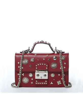 Susu The Hollywood Studded Leather Crossbody Bag Burgundy