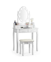 Makeup Vanity Dressing Table Set with Dimmable Bulbs Cushioned Stool