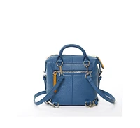 Susu Blue Leather Backpack Purse for Women Convertible Crossbody Bag Medium Size with Front and Back Pockets