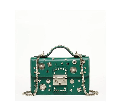 Susu The Hollywood Studded Leather Green Crossbody Bag