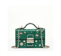 Susu The Hollywood Studded Leather Green Crossbody Bag