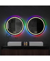 Luvodi 23.6" Round Rgb Backlit Led Bathroom Mirror Dimmable Vanity Mirror with Lights