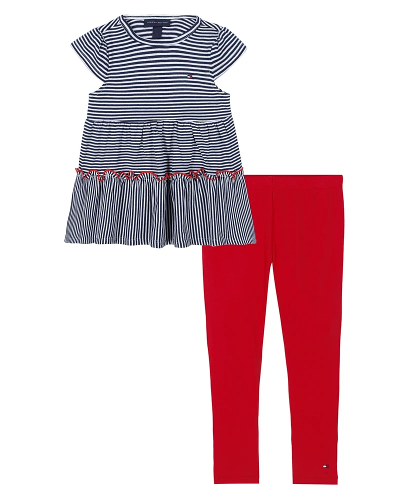 Tommy Hilfiger Toddler and Little Girls 2-Piece Striped Peplum Tunic Leggings Set