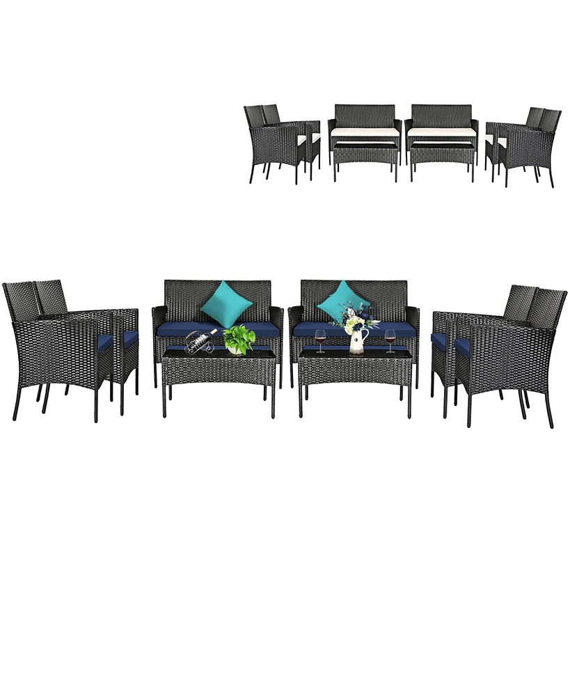 4PCS Patio Wicker Furniture Set Coffee Table Cushions
