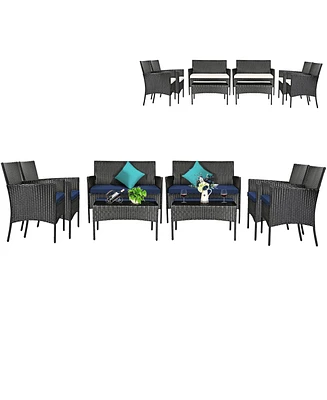 4PCS Patio Wicker Furniture Set Coffee Table Cushions