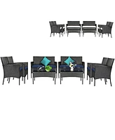 4PCS Patio Wicker Furniture Set Coffee Table Cushions